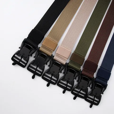 Outdoor Tactical Nylon Webbing Belt For Men Heavy Duty Casual Waistband With Quick Release Plastic Buckle Sports Military Style Belt
