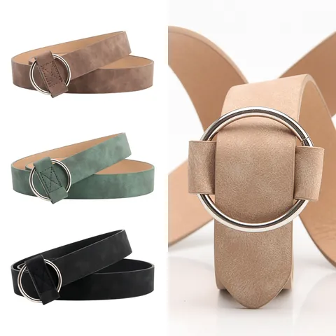 Women Vintage PU Leather Belt With Round Metal Buckle Casual Fashion Matte Waist Belt For Dresses Coats Sweater