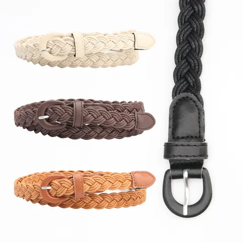 Ceinture Tressée en Corde Cirée Vintage pour Femmes Boucle en Fer PU Sangle de Taille Mince pour Décoration de Robe Chemise Accessoires