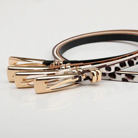 Women Fashion Leopard Print Thin Belt Minimalist Faux Leather Waistband With Alloy Pin Buckle For Dress Suit Sweater