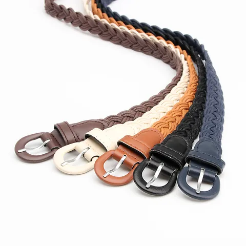 Ceinture Tressée en Corde Cirée Vintage pour Femmes Boucle en Fer PU Sangle de Taille Mince pour Décoration de Robe Chemise Accessoires