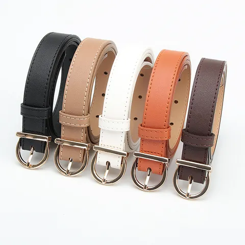 Women Minimalist Faux Leather Belt With Alloy D-Shape Buckle Vintage Casual Waistband For Jeans Dress Pants