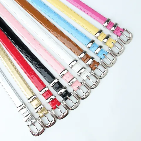 Women Fashion Slim Patent Leather Belt With Silver Alloy Pin Buckle Colorful Candy Color Minimalist Waist Belt For Jeans