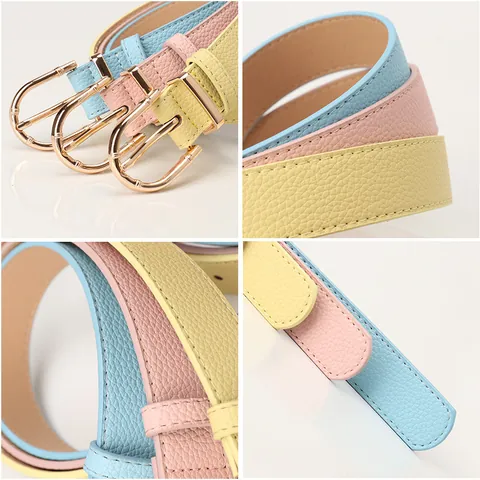 Women's Faux Leather Belt Fashion Litchi Grain Pebble Texture Gold Horseshoe Buckle Jeans Dress Waistband Accessory