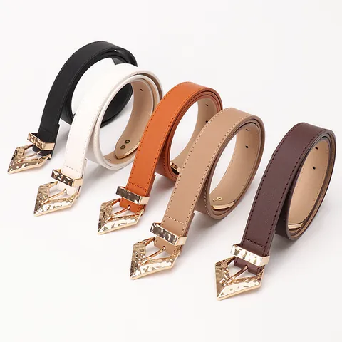 Cintura in Ecopelle Vintage per Donna Fibbia Geometrica Martellata Dorata Cintura Sottile alla Moda Accessori Decorativi per Jeans