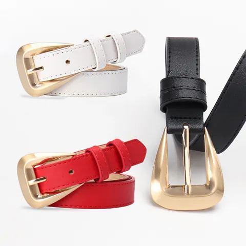 Women's Faux Leather Belt With Gold Alloy Pin Buckle Minimalist Fashion Versatile Waist Belt For Jeans Suits Dresses Accessory
