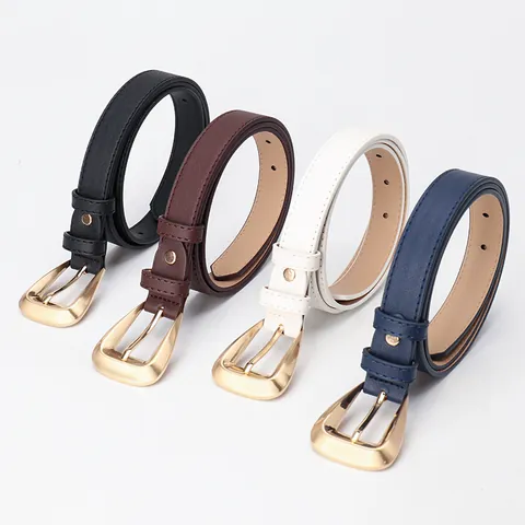 Women's Faux Leather Belt With Gold Alloy Pin Buckle Minimalist Fashion Versatile Waist Belt For Jeans Suits Dresses Accessory