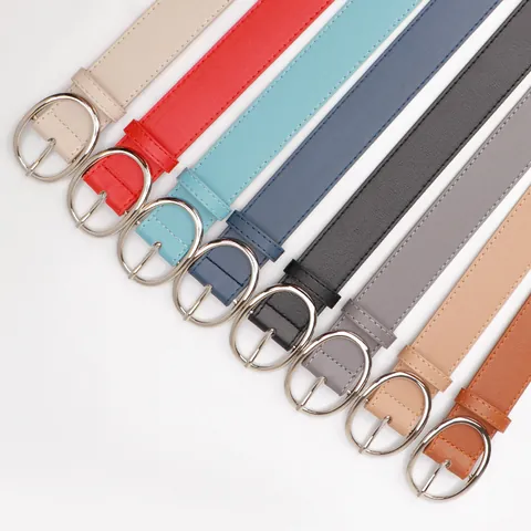 Women Fashion PU Leather Belt With Oval Alloy Pin Buckle Solid Color Waist Strap For Jeans Dresses Daily Casual Decoration