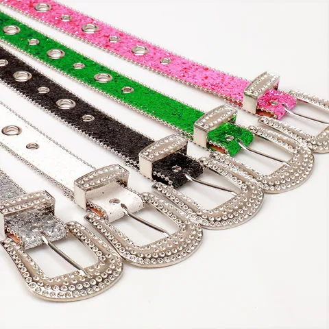 Women's Y2K Rhinestone Sequin Belt Western Cowboy Fashion PU Leather Waistband With Alloy Pin Buckle For Party Skirt Accessories