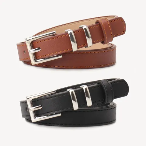 Cintura Sottile in Pelle PU alla Moda Versatile per Donna Con Fibbia in Lega Semplice Elegante per Jeans Vestito Accessori