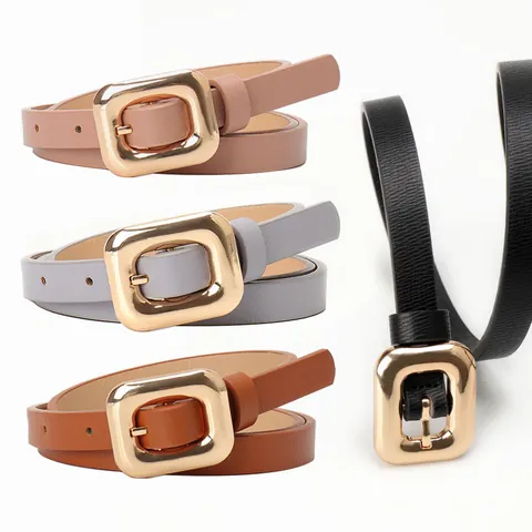 Women Minimalist Faux Leather Thin Belt With Alloy Square Pin Buckle Elegant Waist Belt For Jeans Dresses Daily Fashion Accessory