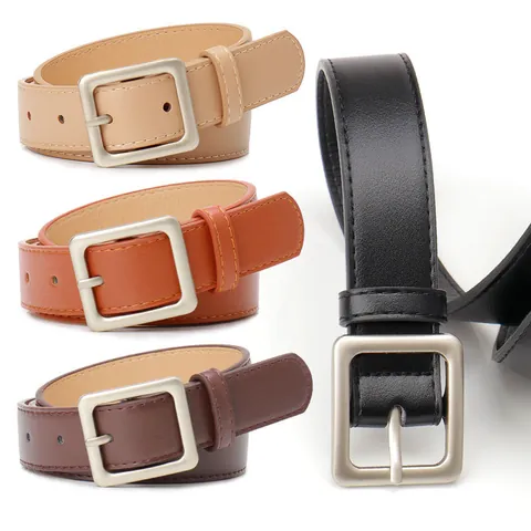 Ceinture pour Femmes en Similicuir à la Mode Avec Boucle Carrée en Alliage Rétro Simple Décontracté Ceinture pour Jeans Robe Ceintures de Couleur Unie