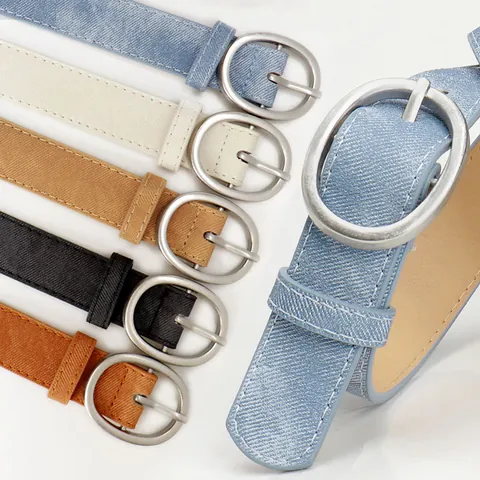 Fashion Casual Women PU Leather Belt With Oval Alloy Pin Buckle Denim Texture Versatile Waist Strap For Jeans Dresses Lady Belt
