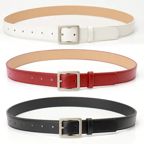 Ceinture pour Femmes en Similicuir à la Mode Avec Boucle Carrée en Alliage Rétro Simple Décontracté Ceinture pour Jeans Robe Ceintures de Couleur Unie
