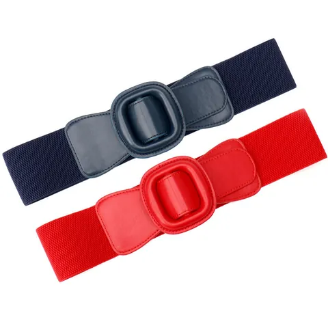 Women Wide Elastic Waist Belt Corset PU Leather Wrapped Square Buckle Cinch Belt For Dresses Suits Elegant Accessory