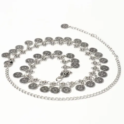 Women Bohemian Retro Metal Coin Waist Chain Belt Ethnic Vintage Gold Silver Plated Alloy Coin Tassel Belly Dance Dress Body Chain Jewelry