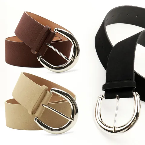 Vintage Women Wide PU Suede Belt With Alloy Horseshoe Pin Buckle Versatile Waist Cincher For Dress Shirt Lady Waistband