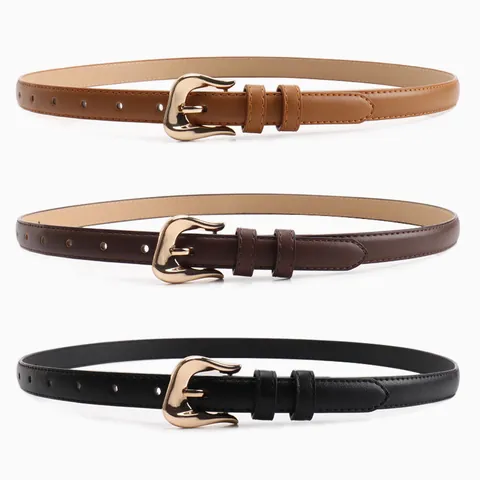 Women Fashion Fine Faux Leather Belt Versatile Elegant Waistband With Gold Alloy Pin Buckle For Jeans Dresses Thin Belt Gift