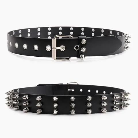 Punk Studded Belt Women Men Gothic Rock PU Leather Waist Belt Triple Row Metal Spikes Adjuster Pin Buckle Jeans Belt Accessory