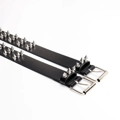 Punk Studded Belt Women Men Gothic Rock PU Leather Waist Belt Triple Row Metal Spikes Adjuster Pin Buckle Jeans Belt Accessory
