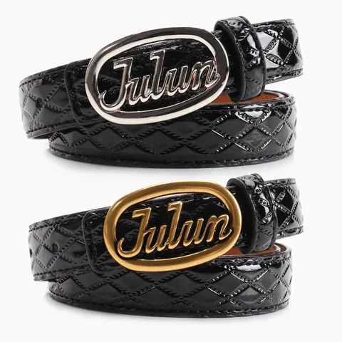 Women's Retro Patent Leather Belt Fashion Diamond Lattice Quilted Waist Strap Alloy Letter Buckle Versatile Decorative Belt