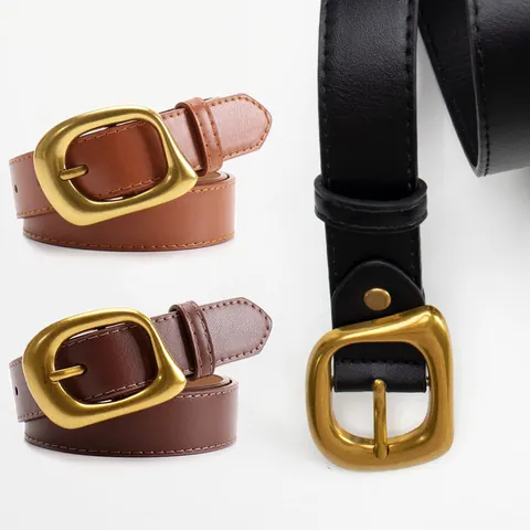 Cinturón Minimalista de Cuero PU Para Mujer Con Hebilla de Aleación Color Sólido Correa de Cintura Para Jeans Pantalones