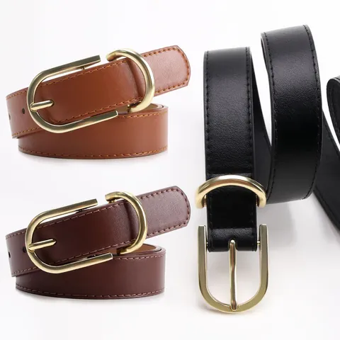 Cintura da Donna in Pelle PU Fashion Con Fibbia ad Ardiglione in Lega Oro Semplice Versatile Cintura per Jeans Casual Ufficio Accessori Donna
