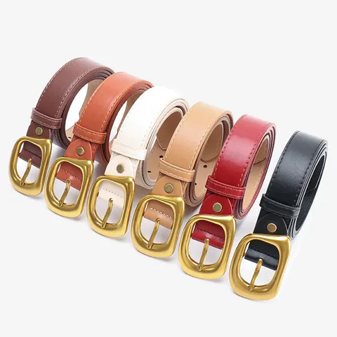 Cinturón Minimalista de Cuero PU Para Mujer Con Hebilla de Aleación Color Sólido Correa de Cintura Para Jeans Pantalones