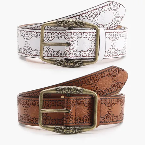 Ceinture Femme en Cuir PU Gaufré Rétro Avec Boucle en Alliage Antique Style Cow-boy de l'Ouest Y2K Décorative