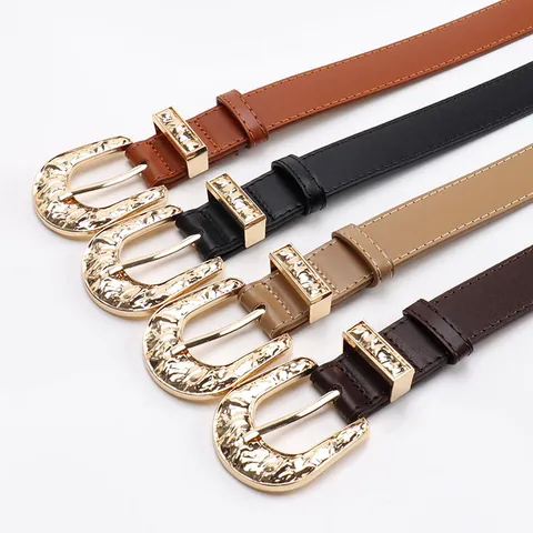 Cintura da Donna in Pregiata Pelle PU Fibbia ad Ardiglione in Lega Martellata Irregolare Vintage Elegante Cintura Decorativa