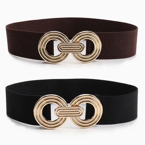 Cintura Elastica da Donna Fibbia Geometrica a Doppio Anello in Lega d'Oro Cinturino per Abiti Cappotti Moda Cintura Versatile