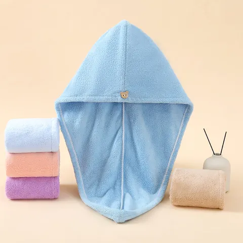 Cuffia Per Asciugare I Capelli In Vello Di Corallo Asciugamano A Turbante Super Assorbente Con Bottone A Orsetto Donna