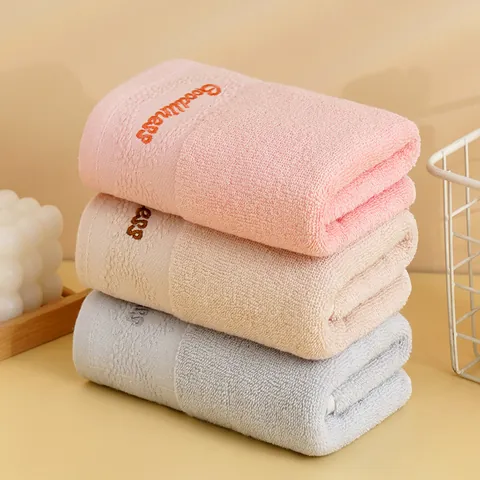 Soft Absorbent Cotton Blend Face Towel With Letter Embroidery Elegant Satin Edge Thick Terry Towel For Bathroom Daily Home Use