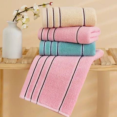 Striped Cotton Face Towel Soft Absorbent Xinjiang Long-Staple Cotton Washcloth For Home Bathroom Use Minimalist Style