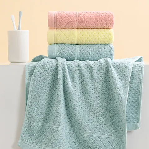 Pure Cotton Absorbent Thick Face Towel With Waffle Weave And Diamond Pattern Soft Washcloth For Home Bathroom Adults