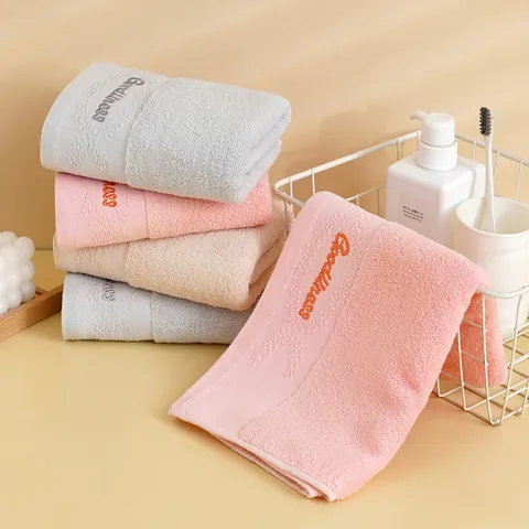 Soft Absorbent Cotton Blend Face Towel With Letter Embroidery Elegant Satin Edge Thick Terry Towel For Bathroom Daily Home Use