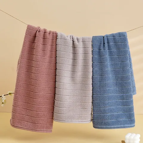 Soft Absorbent Polyester Cotton Face Towel Thickened Striped Texture Washcloth For Adults Daily Bathroom Home Towel