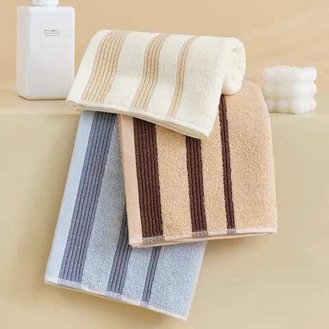 Pure Cotton Long-Staple Cotton Face Towel Soft Absorbent Striped Terry Hand Towel Quick Dry Bathroom Shower Household Face Cloth