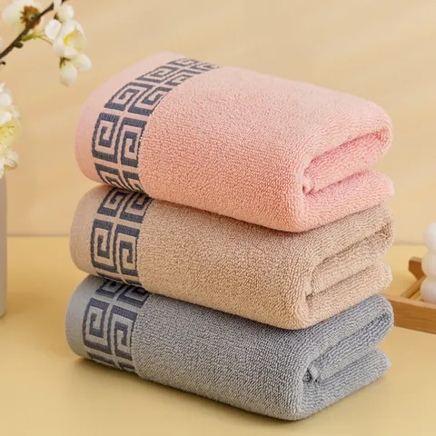 Soft Cotton Face Towel High Absorbent Thick Combed Cotton Bathroom Hand Towel For Adults Greek Key Pattern Jacquard Washcloth Home Hotel