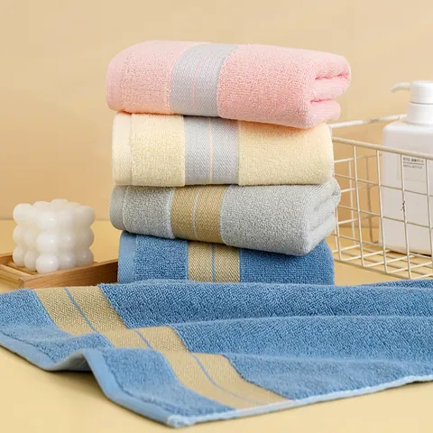 Soft Xinjiang Long Staple Cotton Face Towel High Absorbency Combed Striped Washcloth For Bathroom Daily Skin Care Home