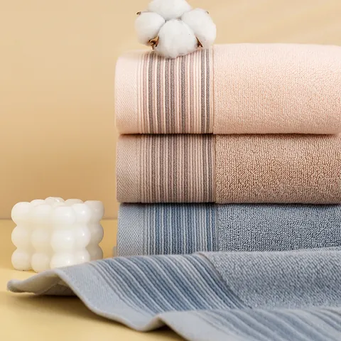 Premium Pure Cotton Face Towels Super Absorbent Soft Terry Cloth Hand Towels For Bathroom Daily Use Solid Color Stripe Design