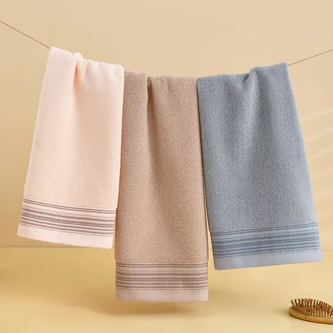 Premium Pure Cotton Face Towels Super Absorbent Soft Terry Cloth Hand Towels For Bathroom Daily Use Solid Color Stripe Design