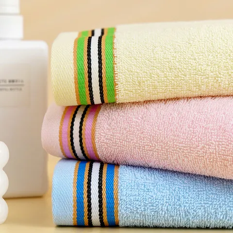 High Absorbency Pure Cotton Face Towel Soft Striped Border Bathroom Towel For Adults Daily Face Wash Cleaning Towel