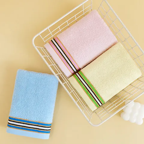 High Absorbency Pure Cotton Face Towel Soft Striped Border Bathroom Towel For Adults Daily Face Wash Cleaning Towel