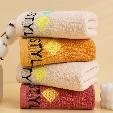 Nordic Style Pure Cotton Face Towel High Absorbency Thickened Combed Cotton Bathroom Towel Geometric Rhombus Pattern Letter Jacquard Soft Daily Use