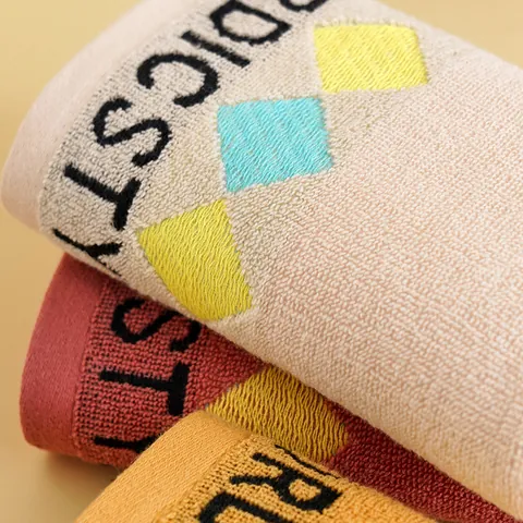 Nordic Style Pure Cotton Face Towel High Absorbency Thickened Combed Cotton Bathroom Towel Geometric Rhombus Pattern Letter Jacquard Soft Daily Use
