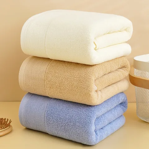Asciugamano da Bagno in Puro Cotone Spesso Assorbente Bordo in Raso Morbido Tinta Unita Adulti Bagno Casa Grande Telo Doccia