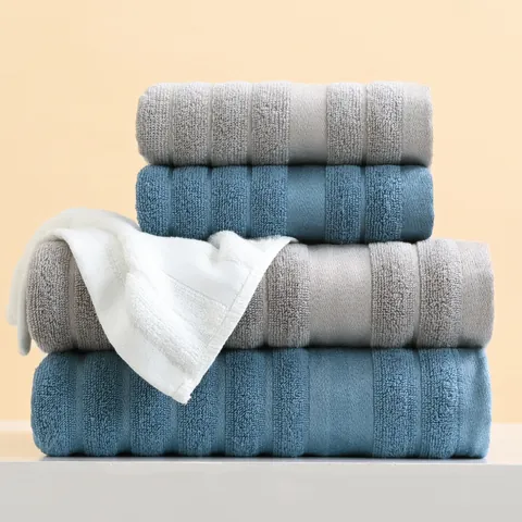 Set Asciugamani in Puro Cotone Ispessito a Strisce per Bagno Hotel Jacquard con Bordo in Raso Asciugamani per il Viso Morbidi Teli da Bagno