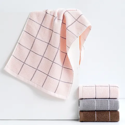 Pure Combed Cotton Face Towel Soft Absorbent Thickened Bathroom Washcloth Grid Pattern For Men Women Home Use
