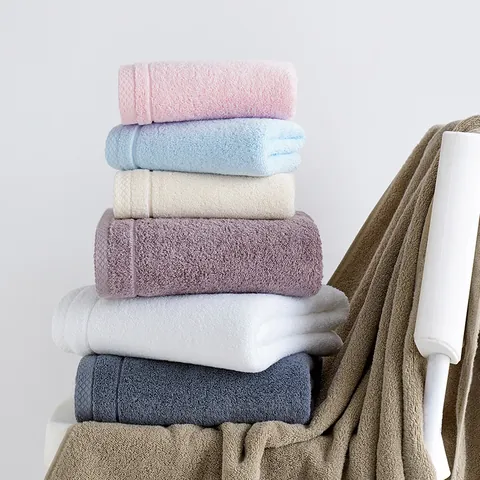 Serviette de Bain et Visage en Coton Peigné Très Absorbante Motif de Tissage en Losange Teinture Réactive Serviettes de Bain Douces pour la Maison